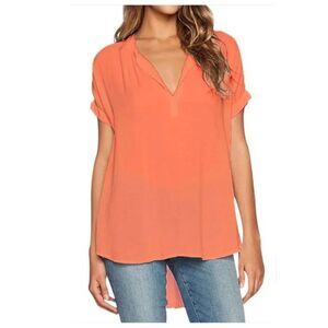 Casual Short Sleeve V-Neck Blouse Orange M